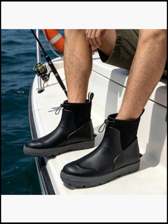 Men\'s Waterproof Rain Boots Ankle Deck Shoes Non-Slip Rubber Fishing Work main image 7